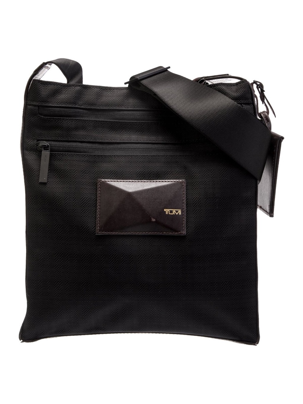Tumi Black Messenger Bag with Dark Brown Leather Accent